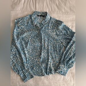 Zara Blue and White Leopard Print Blouse